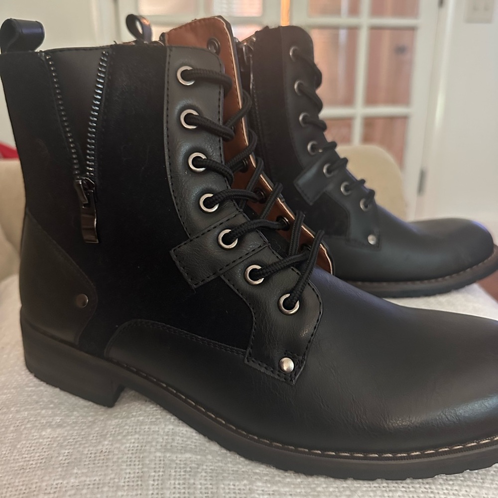Men's Black Leather Motorcycle Boots